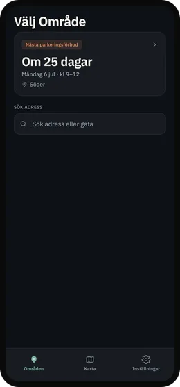 Parkbot i mörkt läge som visar nedräkningen till nästa parkeringsförbud.