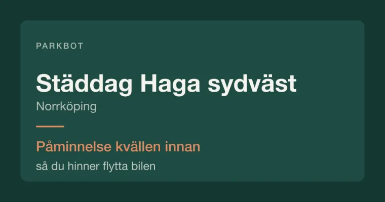 Städdag i Haga sydväst, Norrköping – Parkbot påminner kvällen innan.
