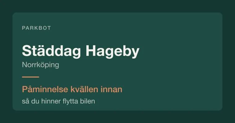 Städdag i Hageby, Norrköping – Parkbot påminner kvällen innan.