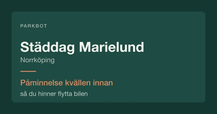 Städdag i Marielund, Norrköping – Parkbot påminner kvällen innan.