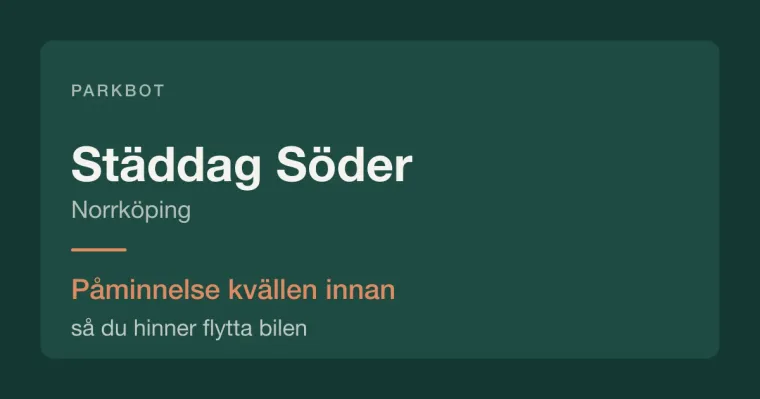 Städdag i Söder, Norrköping – Parkbot påminner kvällen innan.