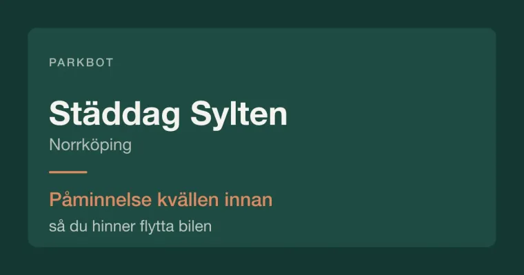 Städdag i Sylten, Norrköping – Parkbot påminner kvällen innan.